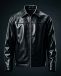 Black leather jacket on a black background