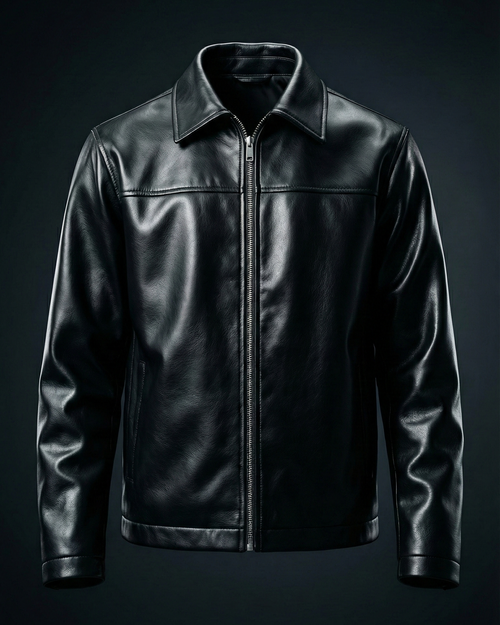 Black leather jacket on a black background
